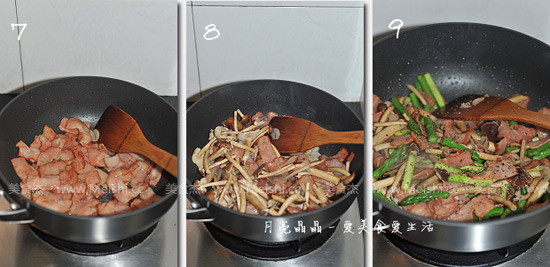 芦笋培根炒茶树菇的家常做法