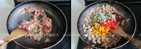 彩椒鸡丁红豆饭的简单做法